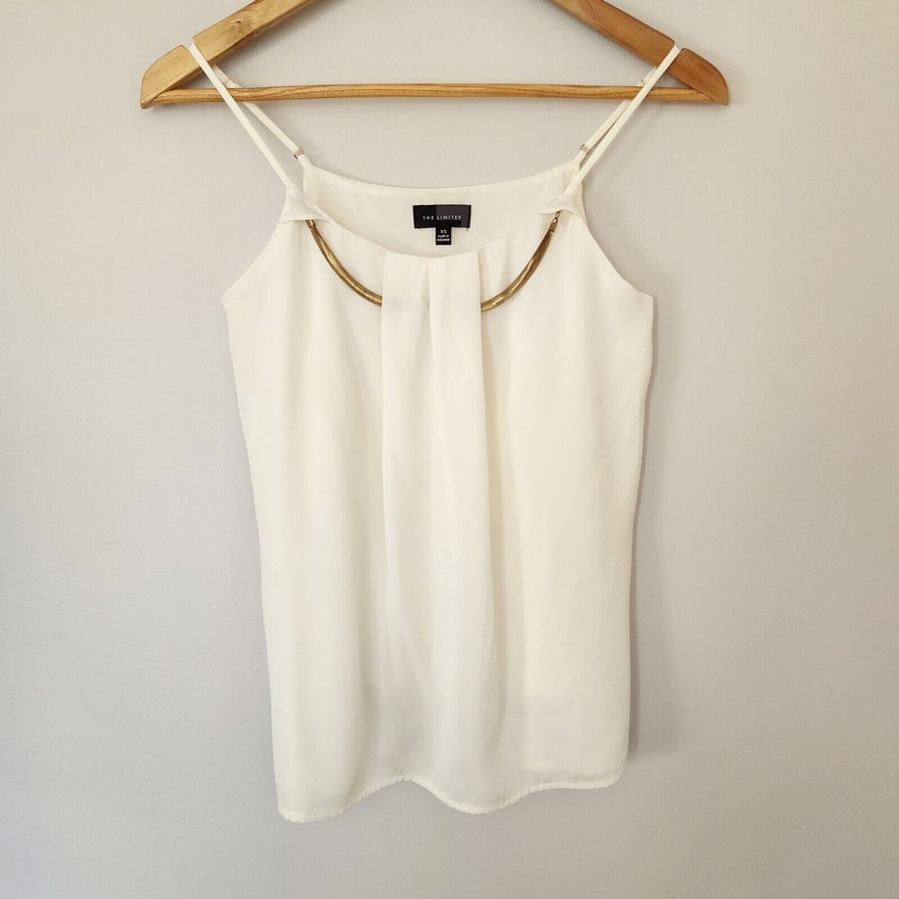 The Limited Women Spaghetti Strap Blouse With Necklace Attached Xs Beige